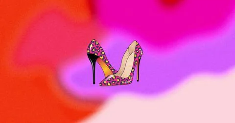 Image of high heels with leopard print on colourful background イラスト素材