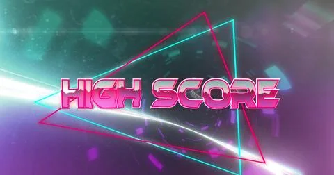 Image of high score and triangles over tunnel made of lights moving fast Illustrazione stock