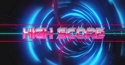 Image of high score over tunnel made of lights moving fast Illustrazione stock