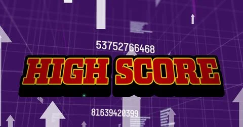 Image of high score text and arrows over grid and data processing Stock-Illustration