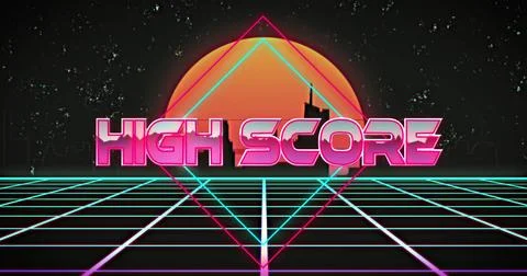 Image of high score text banner over grid network in seamless pattern against Illustrazione stock