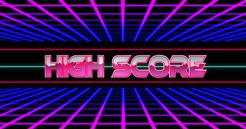 Image of high score text between lines with grid pattern against black back.. Foto stock