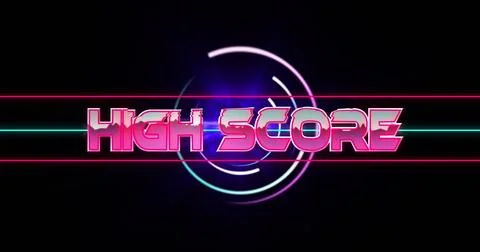 Image of high score text in lines over illuminated circles and lens flare o.. Stock Photos