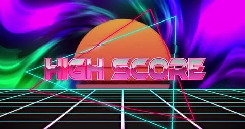 Image of high score text over shapes Stockillustratie