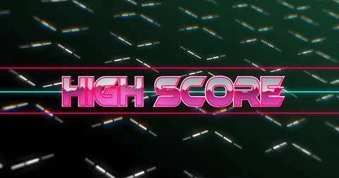 Image of high score text over moving shapes on black background Illustrazione stock
