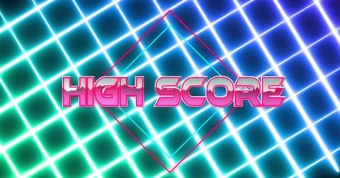 Image of high score text over neon lines on black background Stockillustratie