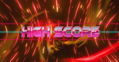 Image of high score text over neon pattern background Stock Illustration
