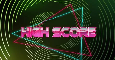 Image of high score text over neon pattern background Stock Illustration