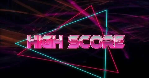 Image of high score text over neon pattern background Stock Illustration