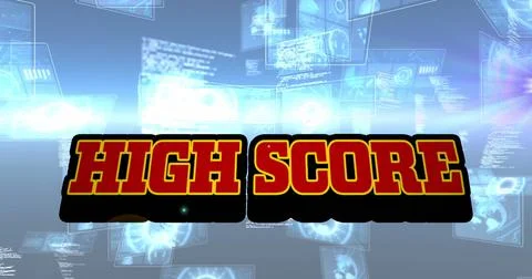 Image of high score text over scope scanning and data processing イラスト素材