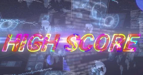 Image of high score text over scope scanning and data processing Stockillustratie