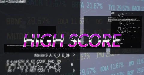 Image of high score text over data processing Stock Illustration