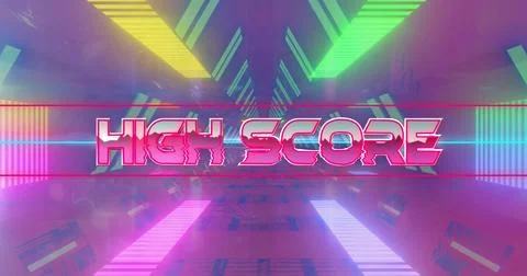 Image of high score text over neon pattern background Stock Photos