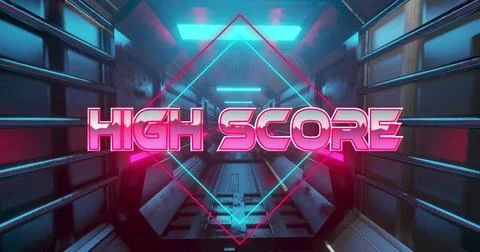 Image of high score text over digital tunnel Stock Photos