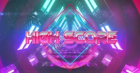 Image of high score text over digital tunnel Stock Photos