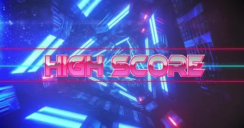 Image of high score text over neon pattern background Stock Photos
