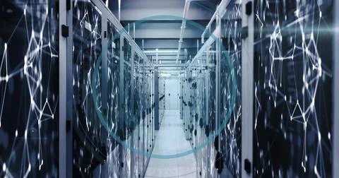 Image of high-tech data center with futuristic digital network connections and Foto stock