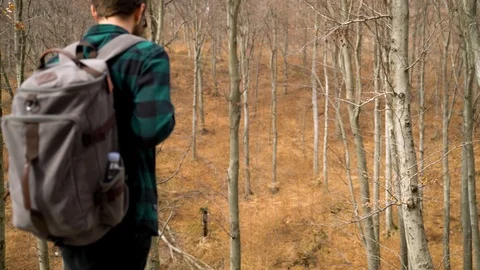 Image of hipster man with backpack admiring nature, Zagreb, Croatia. Stock Footage 104519853