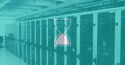 Image of hourglass loading and data processing over computer servers イラスト素材