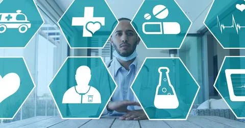 Image of house and qr code over social scientist Foto stock