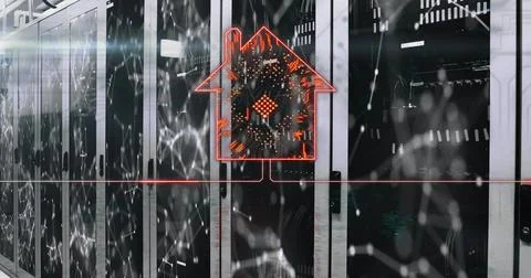 Image of house formed with computer circuit board and data processing over Foto stock