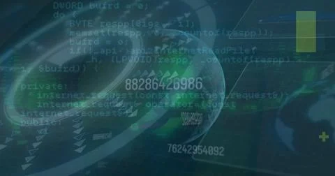 Image of hud processing with financial data, globe on digital interface Foto stock