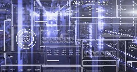 Image of hud screens with changing numbers, graphs, loading bars, circles over Stock Illustration