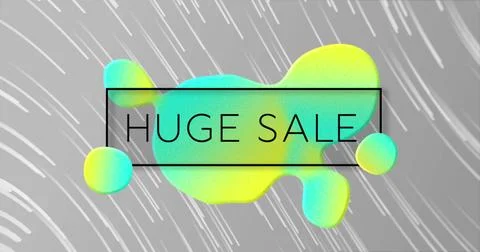 Image of huge sale text in rectangle with abstract pattern over lines moving in Stock Photos