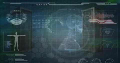 Image of human body model and medical data processing Stock Illustration
