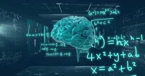 Image of human brain, ai mathematical data processing Stock Illustration