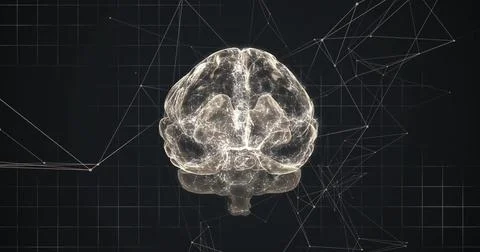 Image of human brain and data processing over dark background Stock Illustration