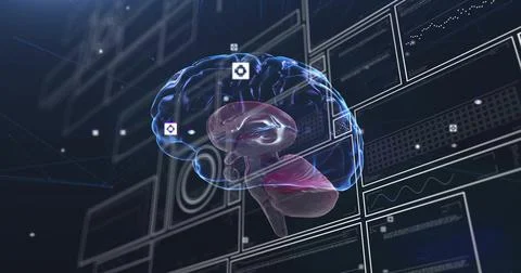 Image of human brain and data processing Foto stock