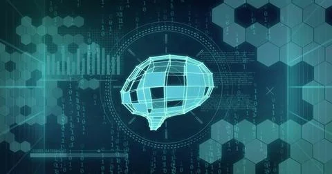 Image of human brain and digital data processing over black background Stock Illustration