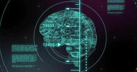 Image of human brain and digital data processing over black background イラスト素材