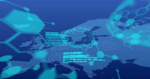 Image of human brain and digital data processing over map of europe background Stock Illustration