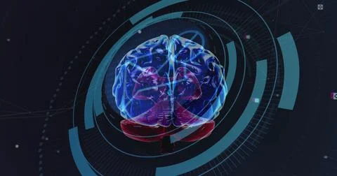 Image of human brain and digital data processing over scope scanning Stock Photos