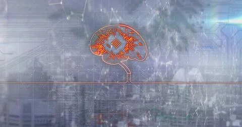 Image of human brain formed with computer circuit board and data processing Stock Photos