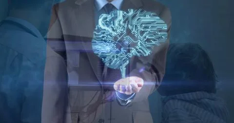 Image of human brain icon over business people Stock Illustration