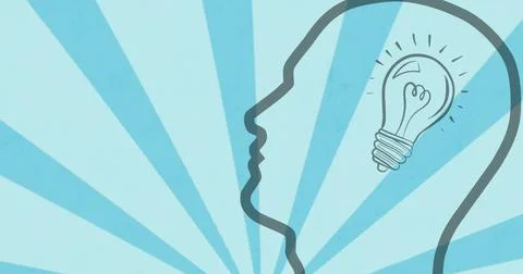 Image of human brain with lightbulb over stripes spinning Stock Illustration