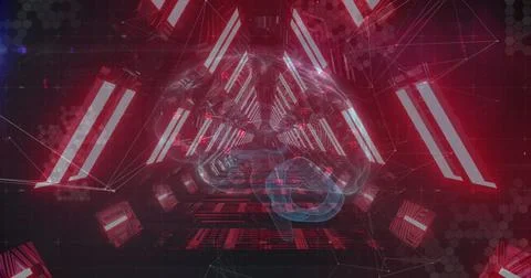 Image of human brain, scope in red neon tunnel Stock Photos