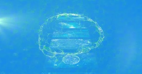 Image of human brain spinning and medical data processing on blue background Ilustração Stock