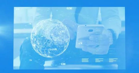Image of human brain spinning and medical data processing on blue background Stock Illustration