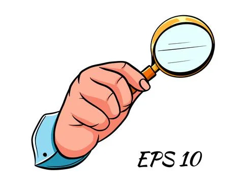 Image of human hand holding a magnifying glass. Stock Illustration