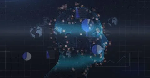 Image of human head and data processing over digital screen Stock-Illustration