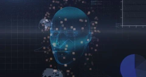 Image of human head and data processing over digital screen Stock Illustration