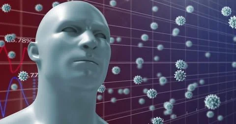 Image of human head and data processing over virus cells Stock-Illustration