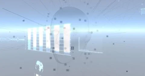 Image of human head and data processing over digital screen Stock Photos