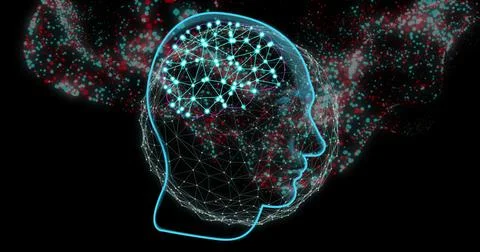 Image of human head with connections over black background イラスト素材