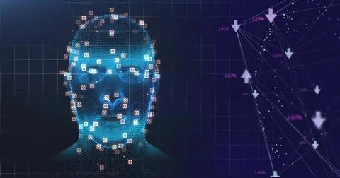 Image of human head with digital interface data processing Stock Illustration