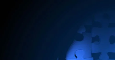Image of human head formed with blue puzzle pieces and data processing Illustrazione stock